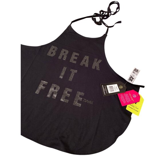 Zumba‎ Womens Racerback Tank Top "Break It Free" Black Glitter Print XS NWT - Picture 2 of 4